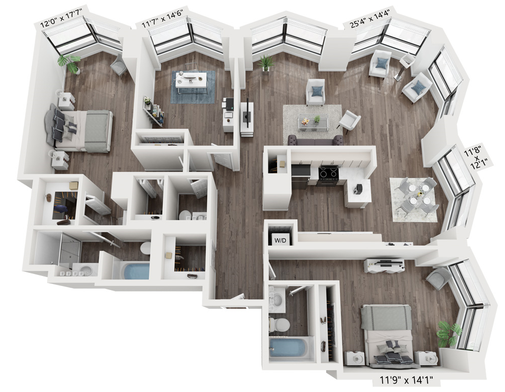 Floor plan for 3 beds, 2.5 baths, 1785 sqft